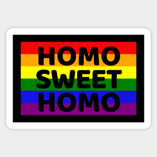 Funny "Homo Sweet Homo" Pun in a Rainbow Flag Gay Pride Sticker